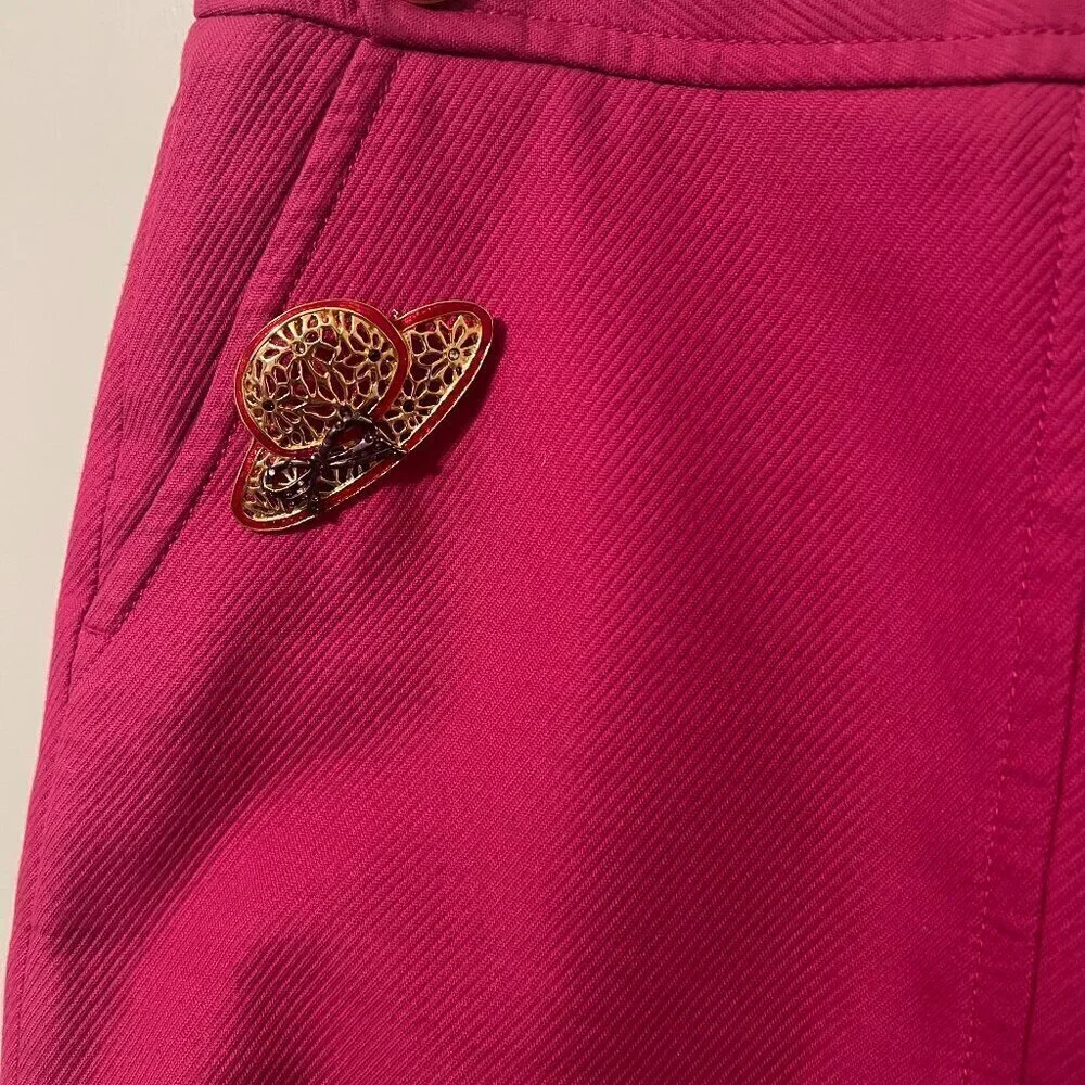 Vintage Enamel Gold Red Hat Society Red Outline Purple Bow Brooch Pin Pendant